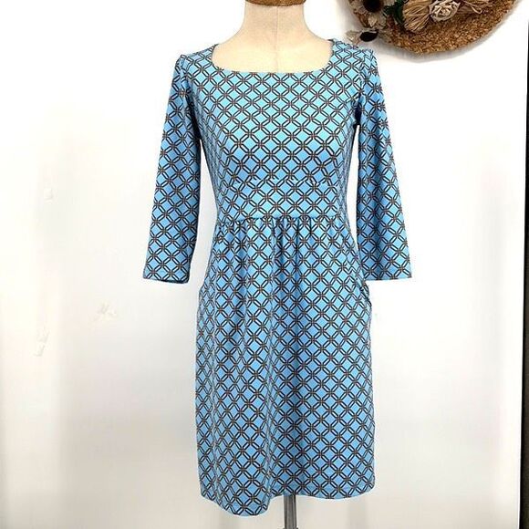 J.McLaughlin Catalina Cloth Square Neck MIDI‎ Pullover Dress Pockets Blue XS - Picture 1 of 13
